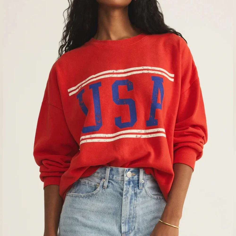 Z Supply USA Sunday Sweatshirt - Cabana Red - Picture 1 of 6